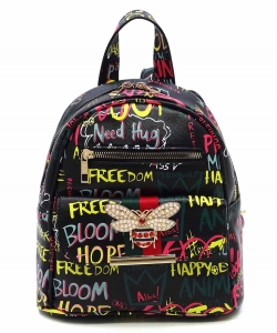 Queen Bee Stripe Graffiti Backpack GP756B BLACK